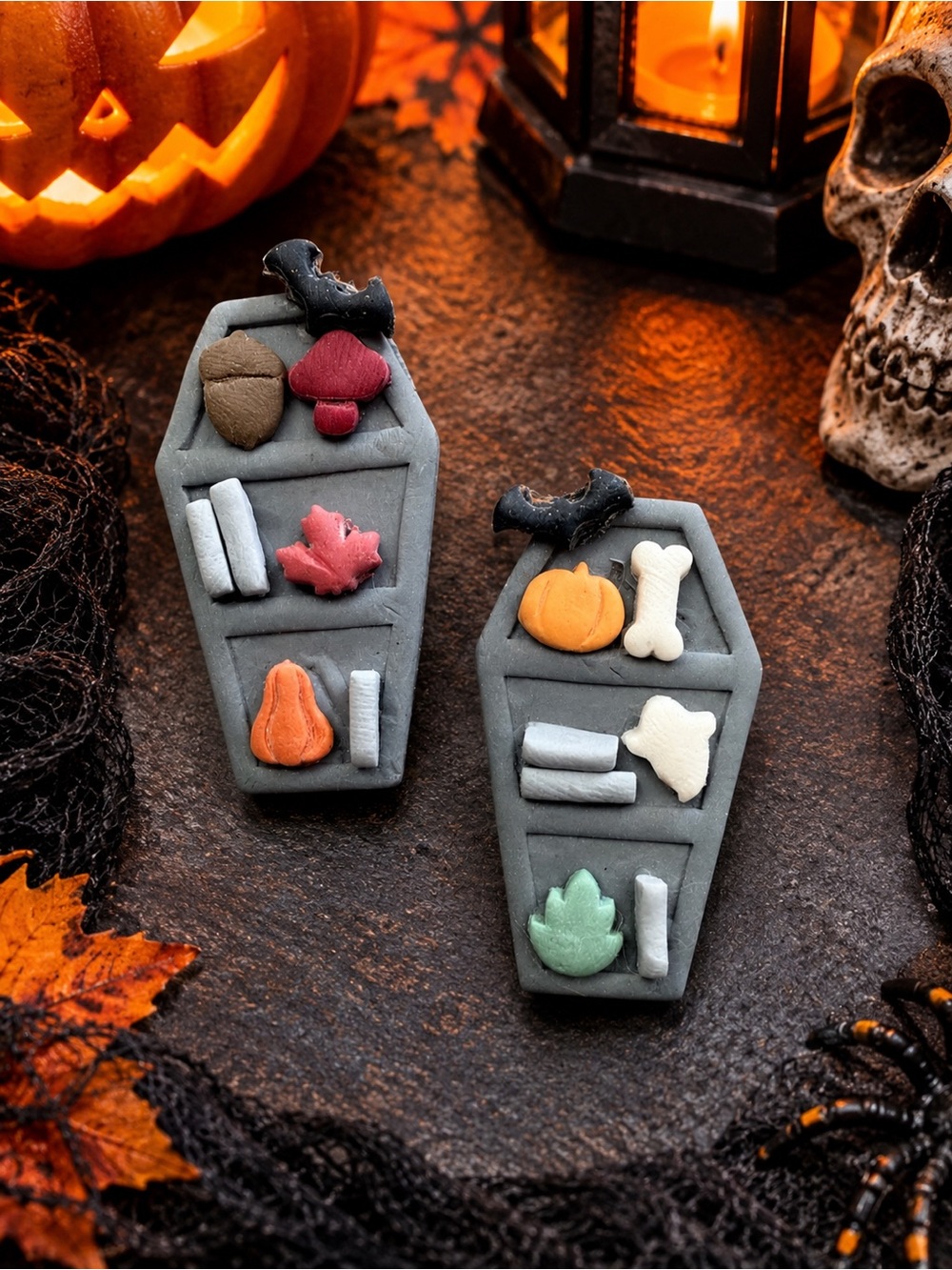 Halloween Bookshelf Handmade Polymer Clay Earrings